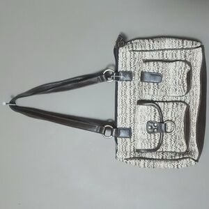 Unbranded Brown/Cream Woven Purse w Brown Removable Wallet NWOT